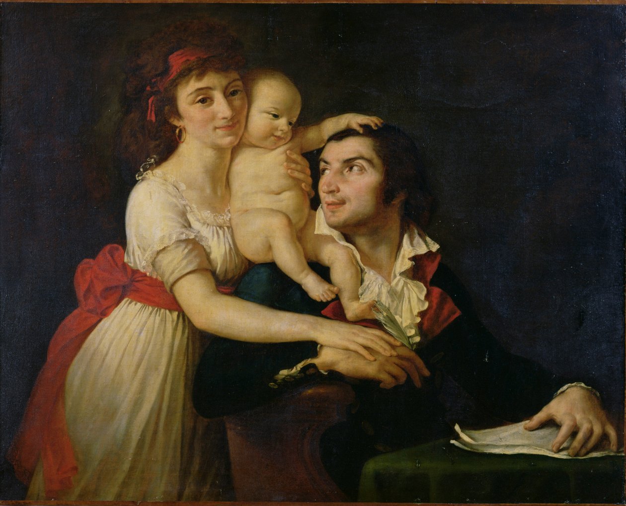 كميل ديسمولين (1760-94) زوجته لوسيل (1771-1994) وابنهما هوراس كميل (1792-1825) حوالي 1792 (زيت على قماش) بواسطة جاك لويس (ورشة عمل) ديفيد