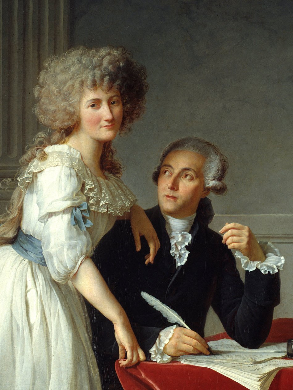 تفاصيل لوحة "" أنطوان لوران لافوازييه (1743-1794) مع مدام لافوازييه "" لوحة رسمها جاك لويس ديفيد (1748-1825) بواسطة جاك لويس ديفيد