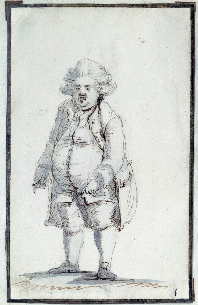 الثورة الفرنسية: "" كاريكاتور دي ميرابو-تونيو "" أندريه بونيفاس لويس ريكويتي (1754-1792) ، Viscount de Mirabeau ، المعروف باسم "Mirabeau-Tonneau" (Mirabeau Tonneau) لُقّب بالبرميل بسبب قوته. رسم بالحبر البني لجاك لويس بواسطة جاك لويس ديفيد
