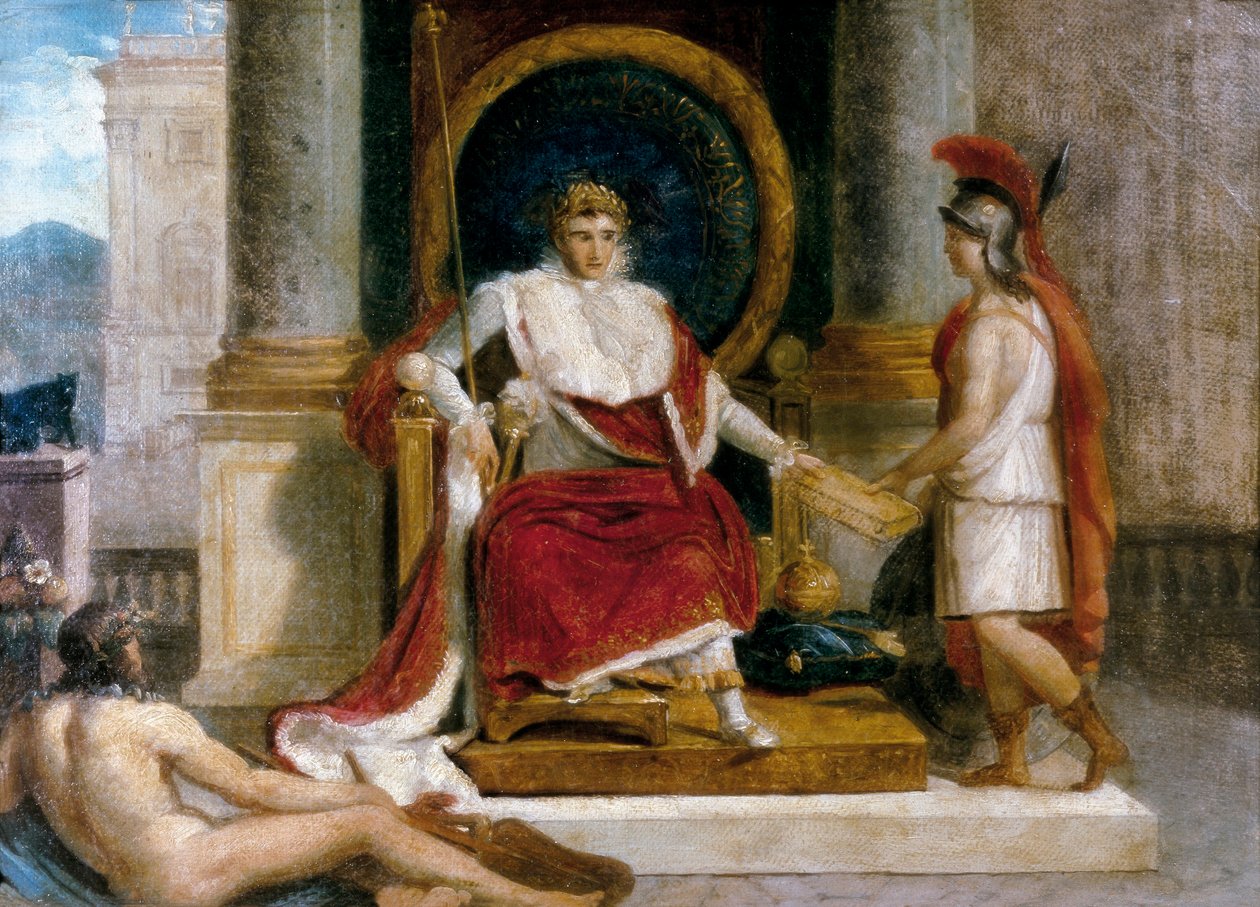 قدم نابليون بونابرت ، الإمبراطور الفرنسي (1769-1821) في روما عام 1806 قانون القوانين (لوحة) بواسطة جاك لويس ديفيد