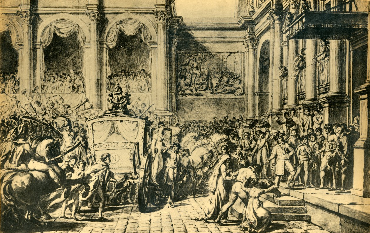 استقبال الإمبراطور والإمبراطورة في فندق دي فيل ، باريس ، c1804 ، 1921. بواسطة جاك لويس ديفيد