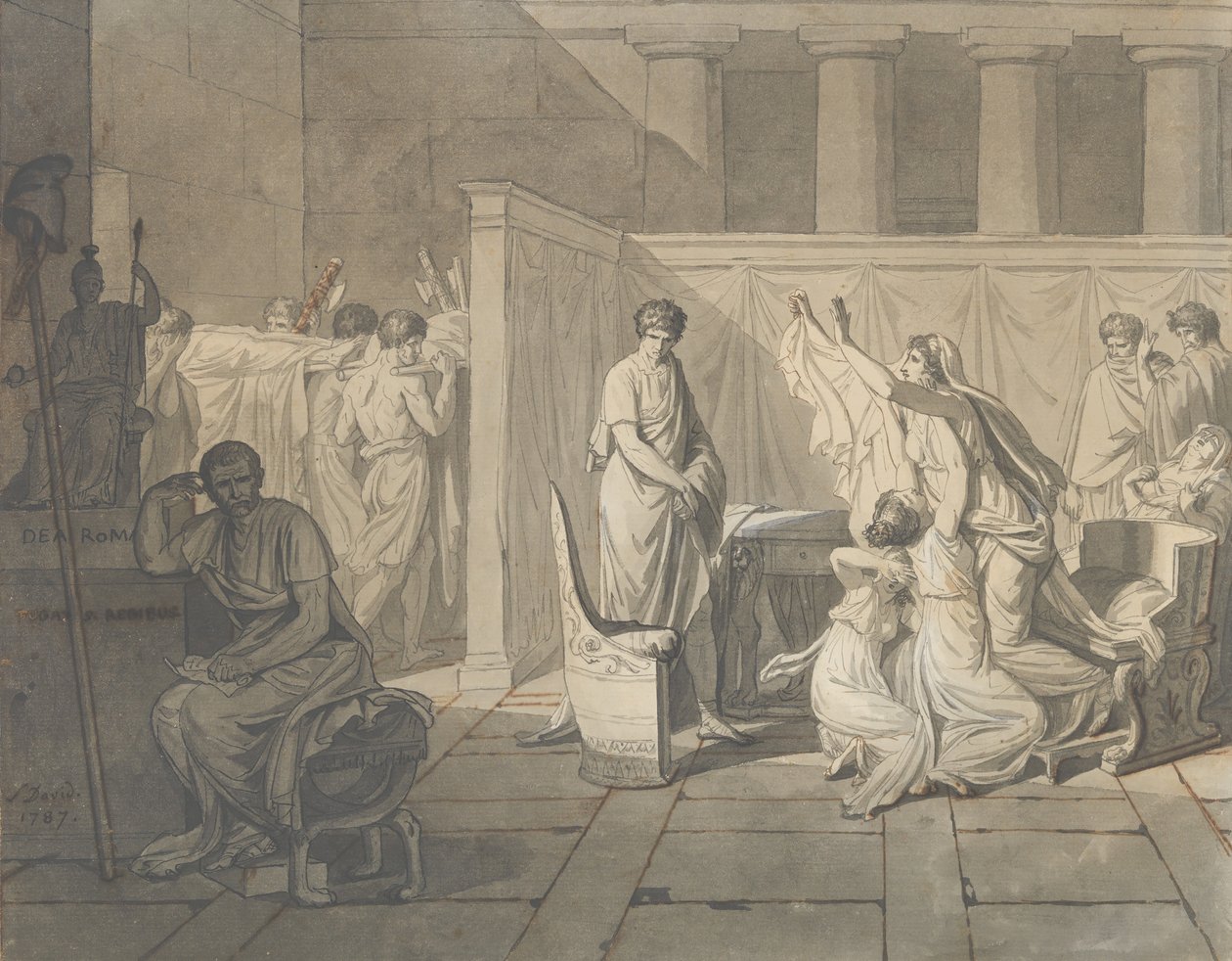 دراسة لـ The Lictors الذين يجلبون أجساد أبنائه لـ Brutus ، 1787. بواسطة جاك لويس ديفيد