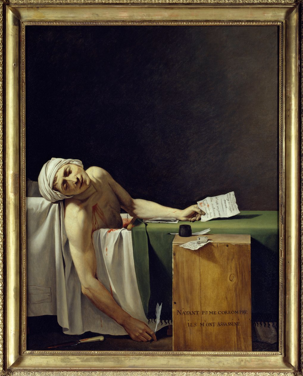 The Death of Marat (John Paul Marat (1743-1793) murdered). Painting by Jacques Louis David (1748 - 1825). 1793 Sun. 1,62x1,3 m. Louvre Museum Paris بواسطة جاك لويس ديفيد