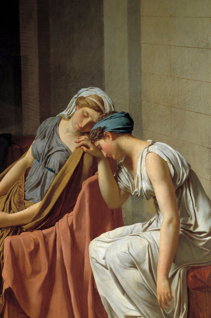 انهار قسم هوراسز التفصيلي الذي يمثل المرأة من الألم. لوحة لجاك لويس ديفيد (1748-1825) 1784 صن. 0،26 × 0،37 م بواسطة جاك لويس ديفيد