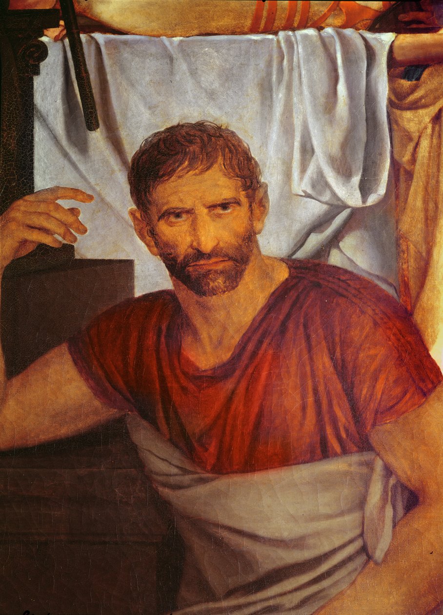 Lictors يجلبون إلى Brutus أجساد أبنائه تفاصيل وجه Brutuss ، 1789 زيت على قماش بواسطة جاك لويس ديفيد