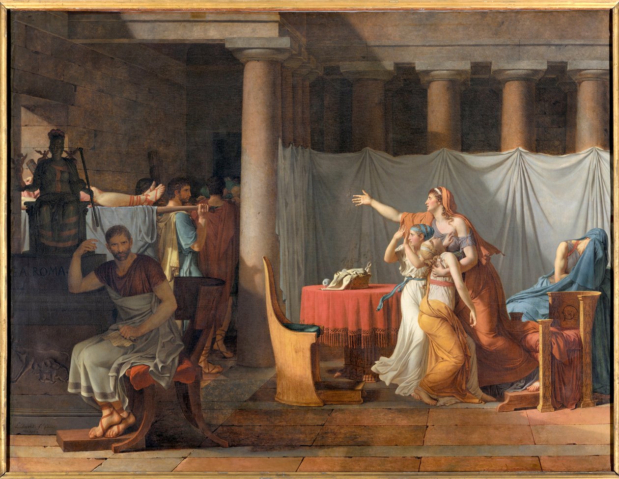 The Lictors report to Lucius Junius Brutus (6th century BC) the bodies of his sons Lictors Bearing to Brutus the Bodies of his Sons بواسطة جاك لويس ديفيد