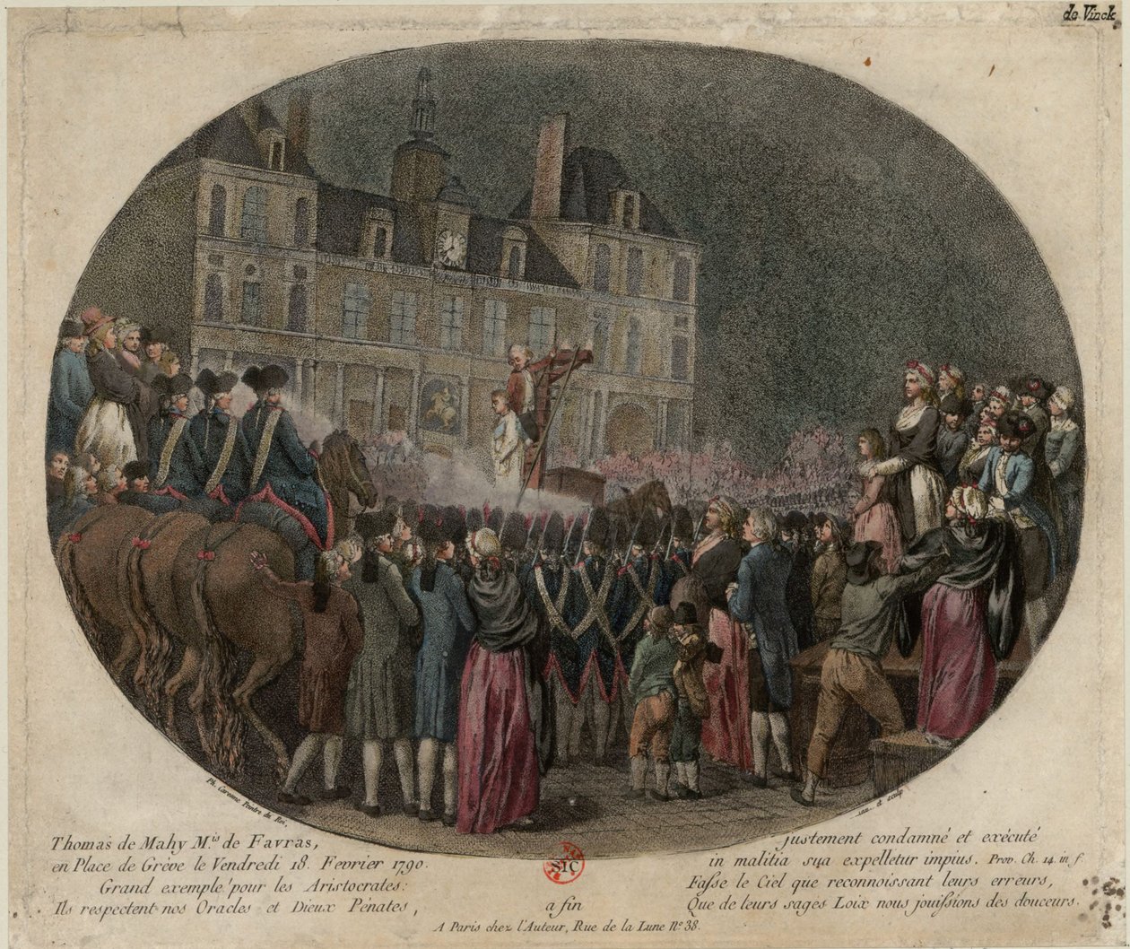 إعدام توماس دي ماهي ، ماركيز دي فافراس 1744-1790 ، 18 فبراير 1790 ، 1790. بواسطة جاك فيليب كاريسم