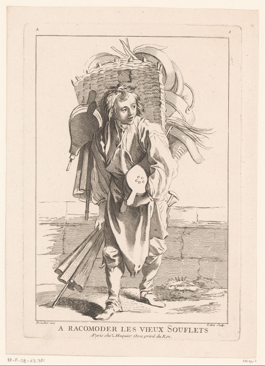 بائع الخوار A Racomoder les vieux Souflets (العنوان على الكائن) Cris de Paris (عنوان المسلسل) بائعو الشوارع في باريس (عنوان السلسلة) بواسطة جاك فيليب لو باس