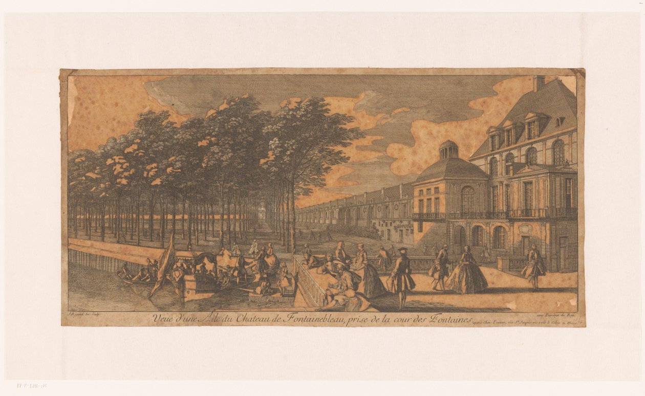 Gezicht op een laan bij de Cour de la Fontaine van kasteel Fontainebleau منظر لجناح Château Fontainebleau ، مأخوذ من Cour des Fontaines (العنوان على الكائن) بواسطة جاك ريغو