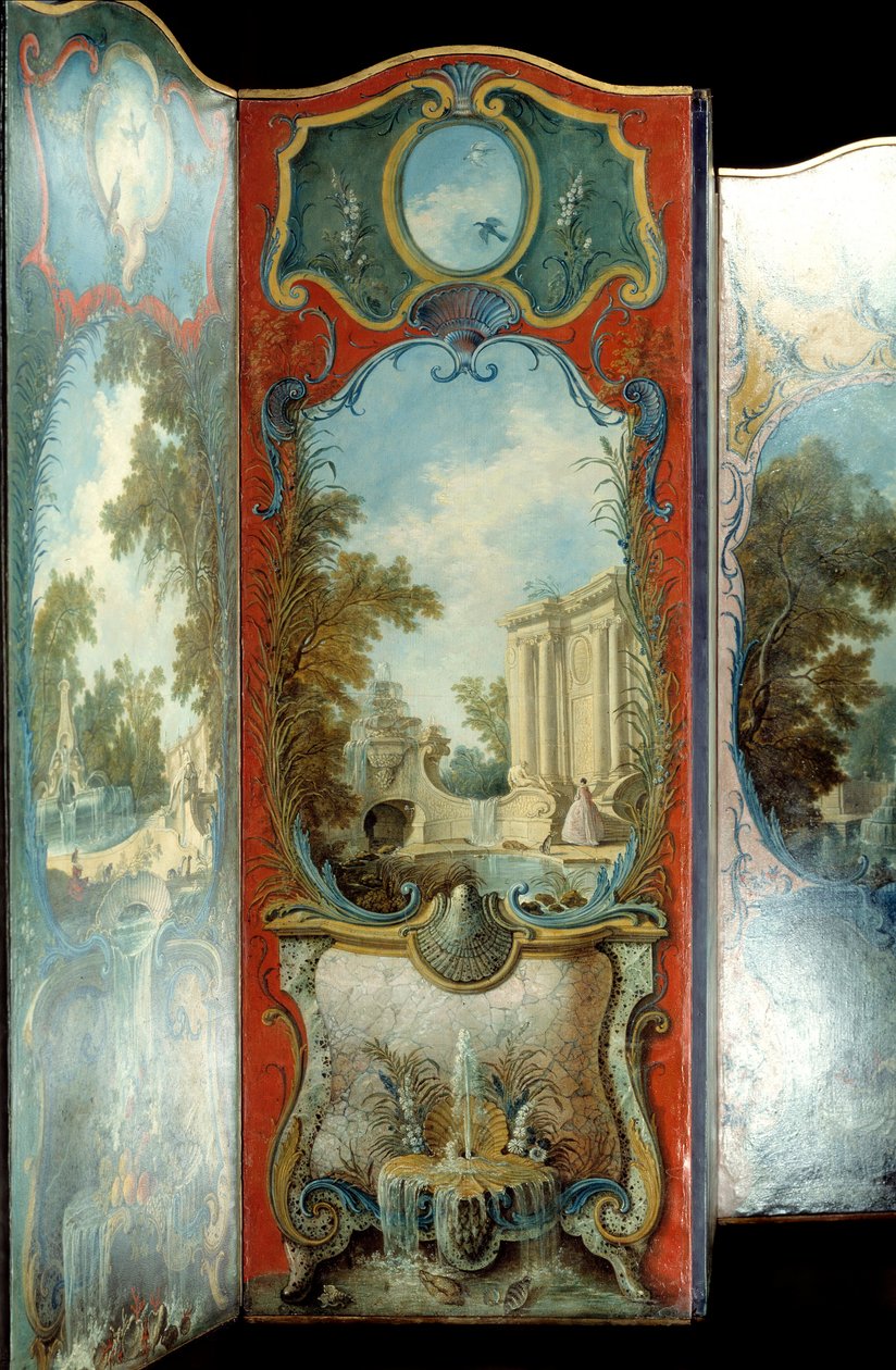 الأثاث: رسم شاشة على ورق maroufle لجاك دي لاجوي (1686-1761) من القرن الثامن عشر بواسطة جاك دي لاجوي