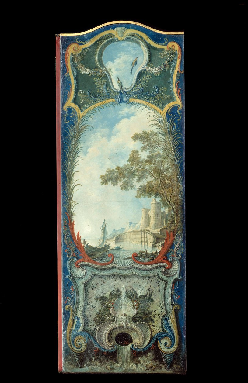Furniture: painting screen on maroufle paper by Jacques de Lajoue (1686-1761) 18th century بواسطة جاك دي لاجوي