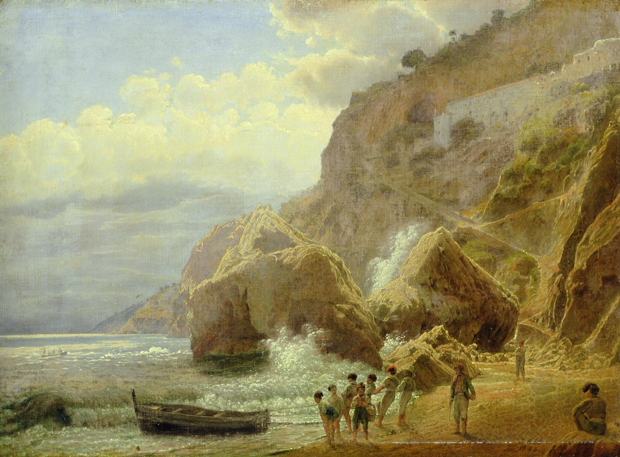 منظر ساحلي إيطالي ، 1844 (زيت على ورق موضوع على قماش) بواسطة جاكوب ألت