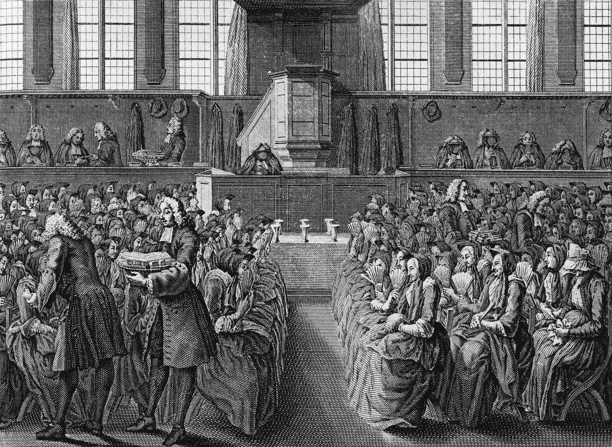 عشاء قائلون بتجديد عماد ، نقش جاكوبوس فان دير شلي (1715-1779) من الاحتفالات الدينية والعادات لجميع شعوب العالم بواسطة جاكوب فان دير شلي