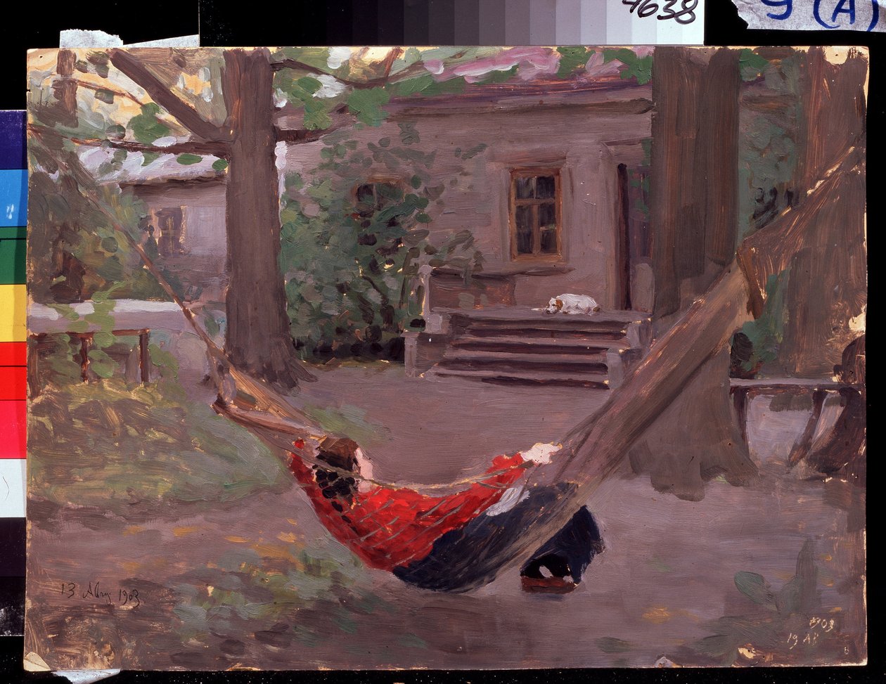 "Dans le hamac" "لوحة رسمها جاكوف كالينيتشينكو (1869-1938) 1903 State Regional I. متحف بوزالوستين للفنون ، رياسان بواسطة جاكوف ياكوفليفيتش كالينيتشينكو