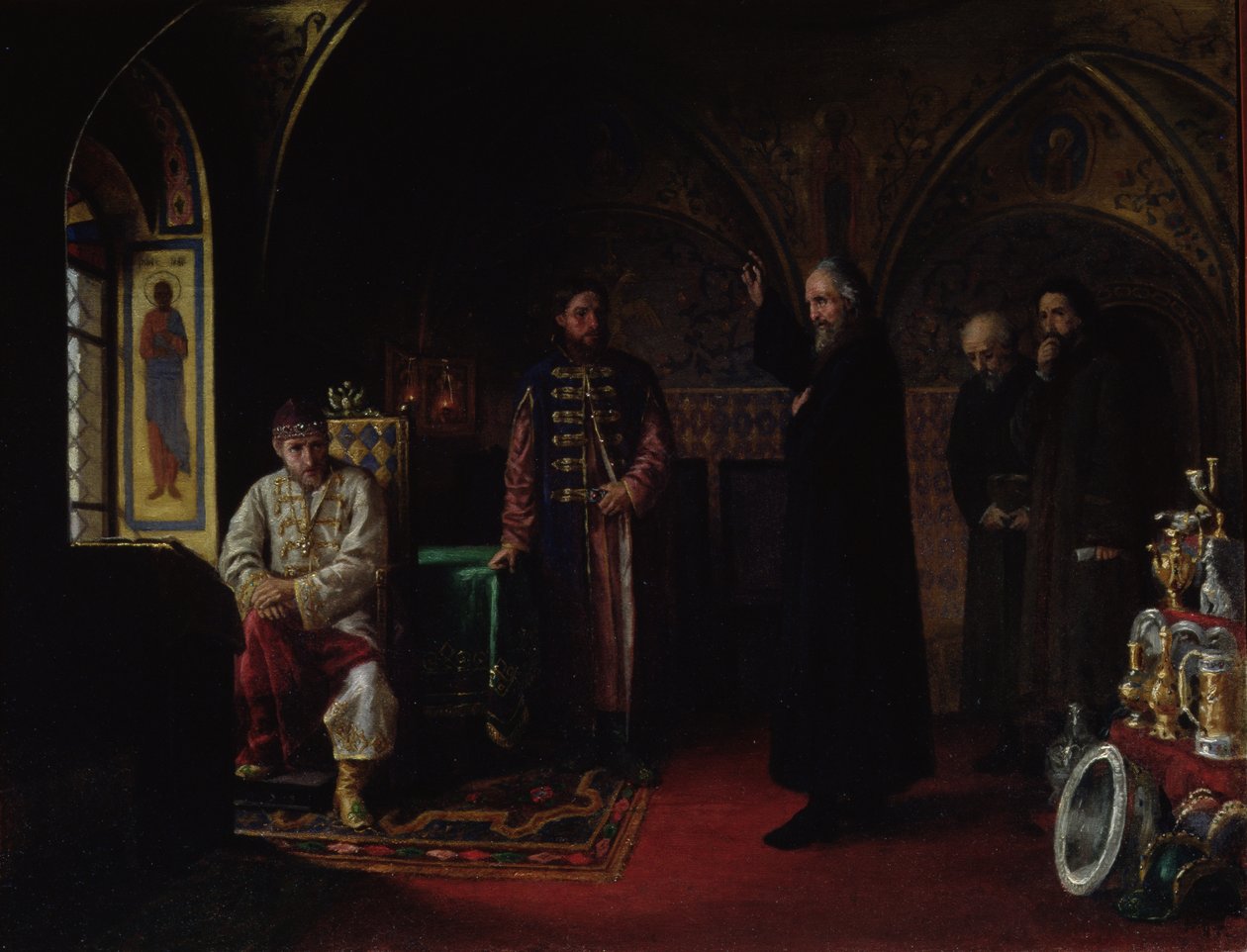 المطران فيليب موسكو (1507-90) مع القيصر إيفان الرهيب (1530-1584) بواسطة Jakov Prokopyevich Turlygin