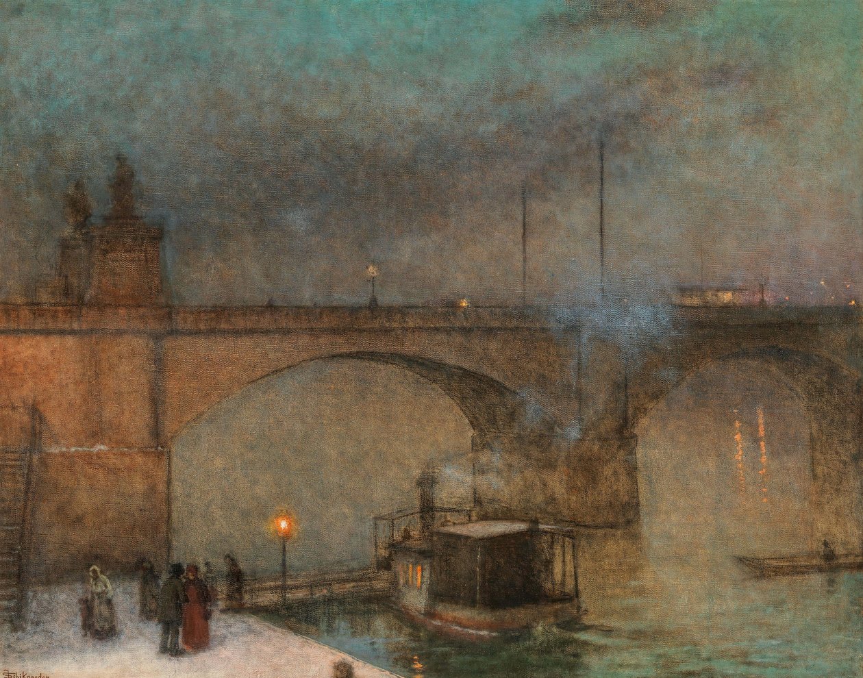 براغ ، باخرة على Vltava قبل جسر Palacky ، حوالي 1910-1915. بواسطة جاكوب شيكاندر