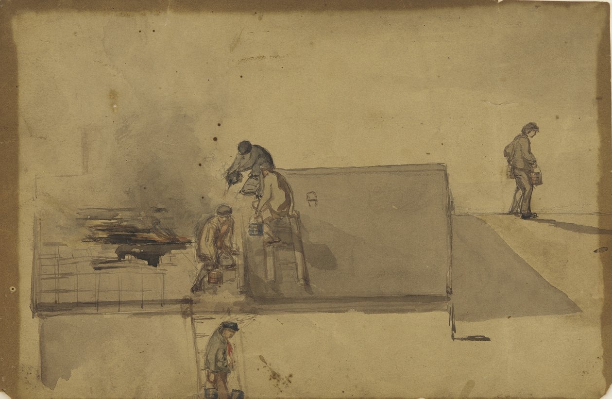حريق في بومفريت ، c.1858 (مرحاض على ورق بني) بواسطة جيمس أبوت ماكنيل ويسلر