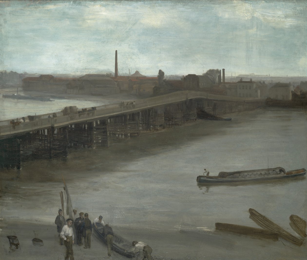 البني والفضي: جسر باترسي القديم ، 1859-1863 (زيت على قماش مثبت على الماسونيت) بواسطة جيمس أبوت ماكنيل ويسلر