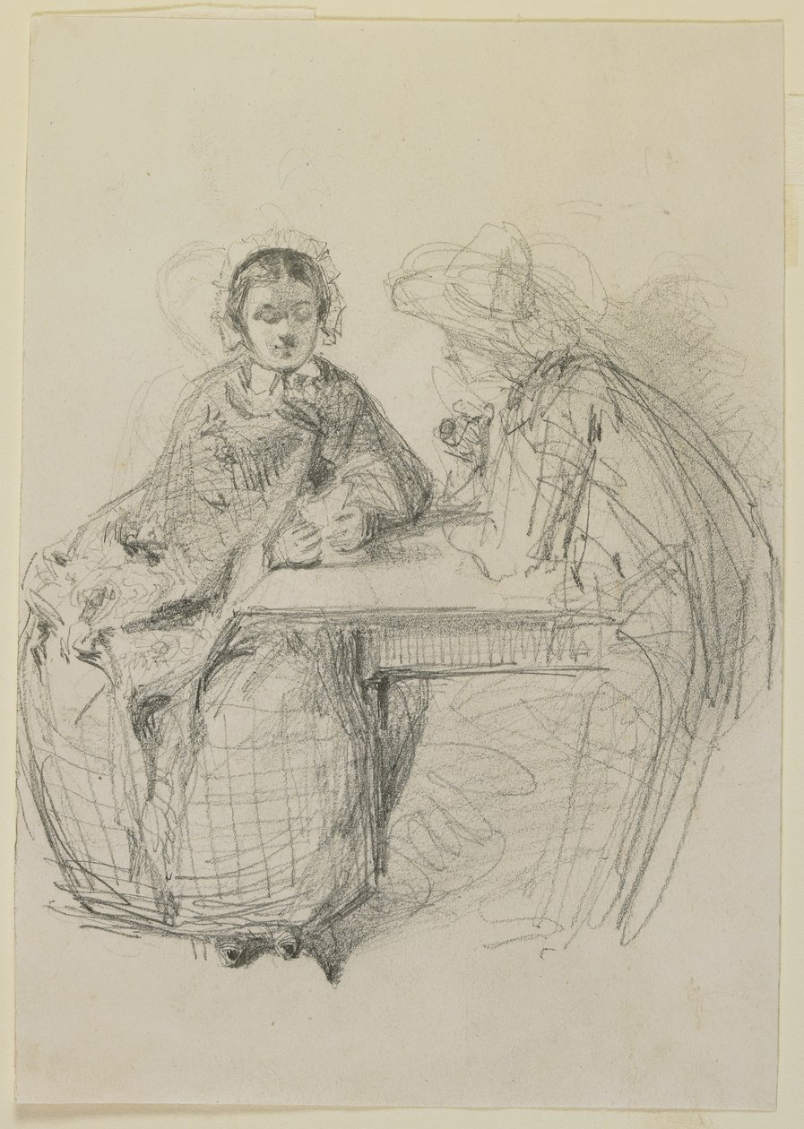 زوجان جالسان على طاولة ، 1858 (قلم رصاص على ورق نسج أبيض) بواسطة جيمس أبوت ماكنيل ويسلر