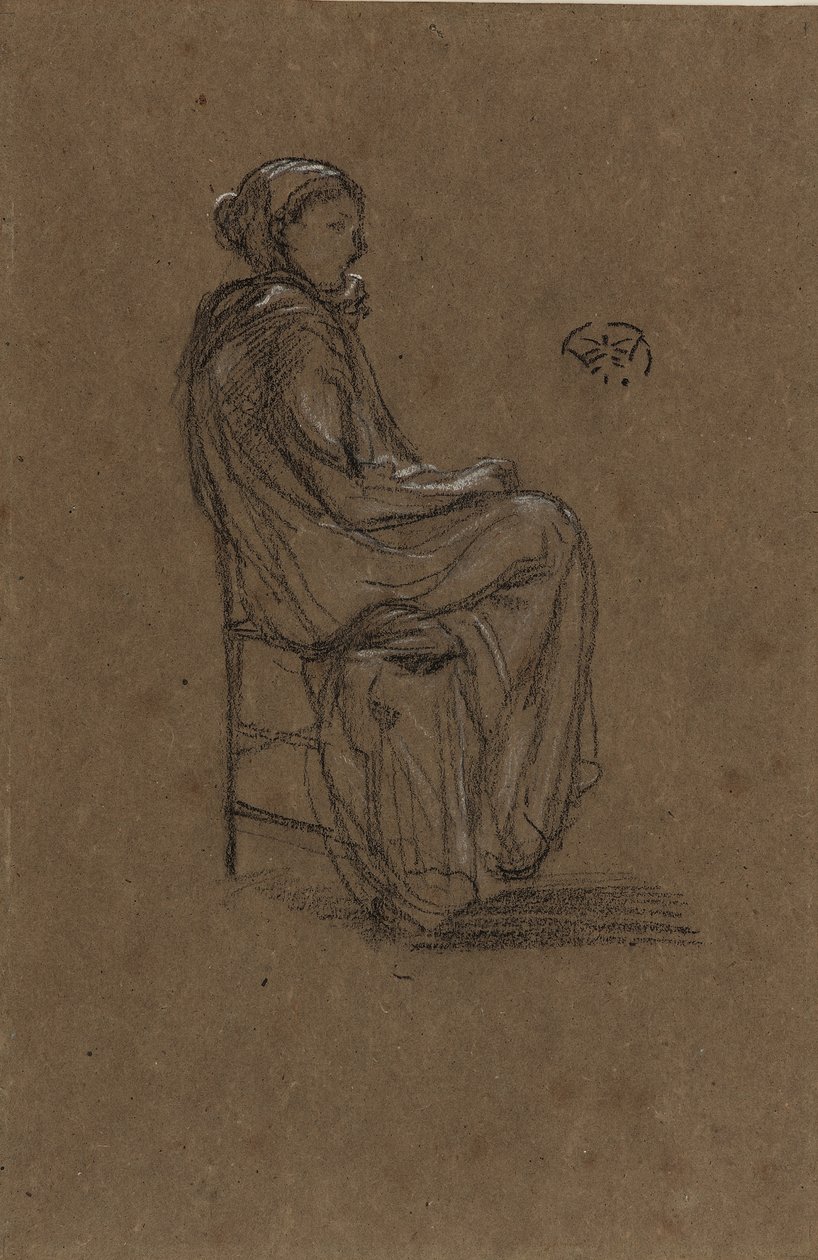 أنثى الشكل ، جالسة ، 1870-1873 (طباشير أسود أبيض على ورق بني) بواسطة جيمس أبوت ماكنيل ويسلر