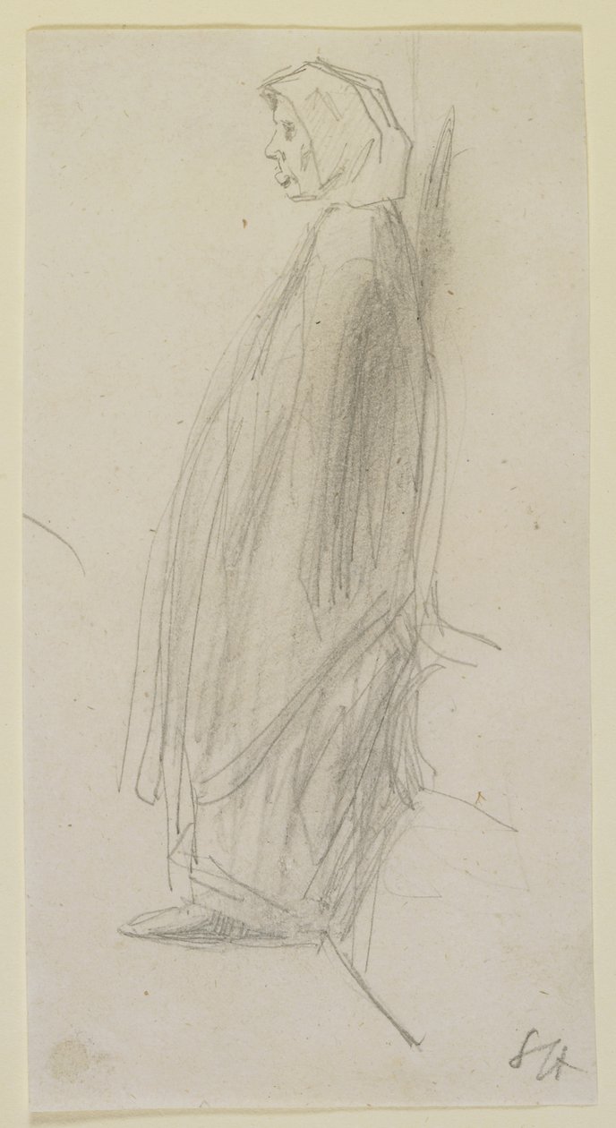 رسم جانبي للملف لامرأة عجوز واقفة ، 1858 (قلم رصاص على ورق أبيض) بواسطة جيمس أبوت ماكنيل ويسلر