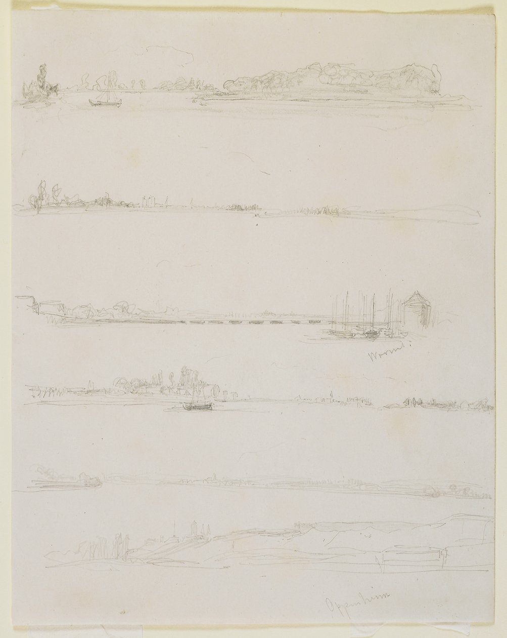 نهر الراين ، بالقرب من Worms and Oppeheim ، 1858 (قلم رصاص على ورق منسوج من البيض) بواسطة جيمس أبوت ماكنيل ويسلر