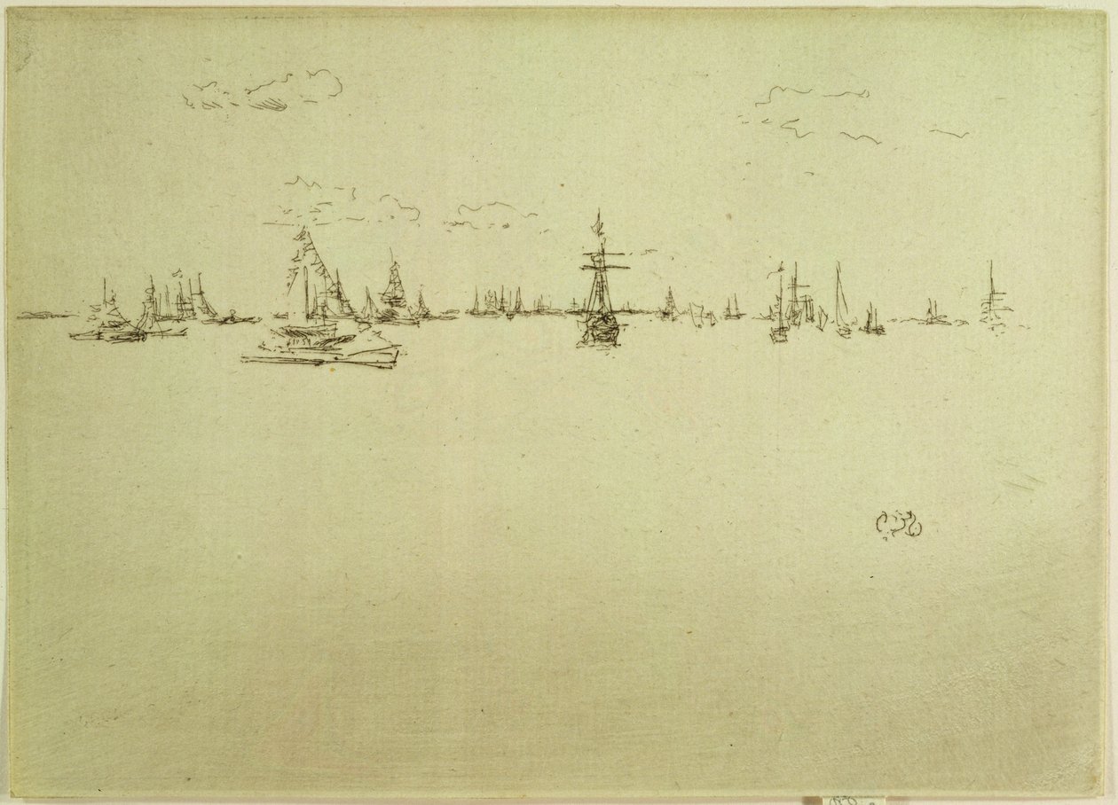 سفينة توريت ، من مجموعة من اثني عشر نقشًا بعنوان `` The Naval Review &39;&39; ، 1887 بواسطة جيمس أبوت ماكنيل ويسلر