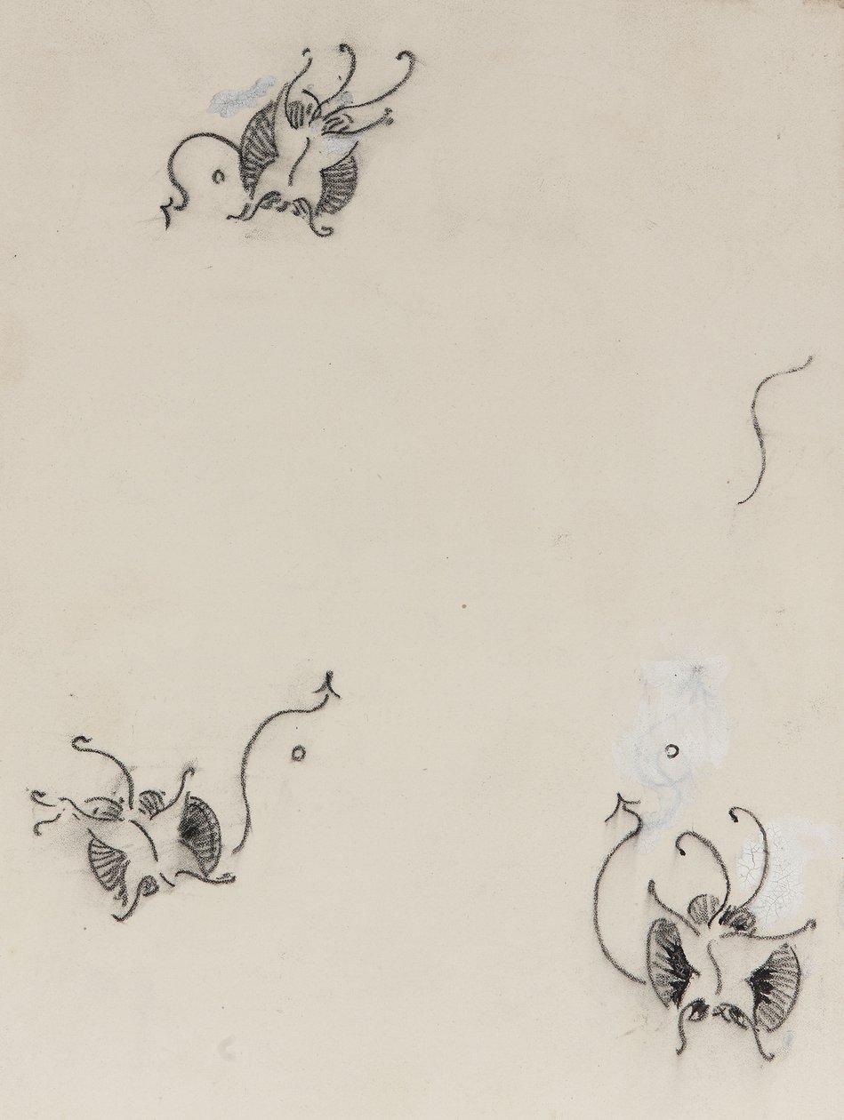 ثلاثة فراشات ويسلر ، c.1890 (تلوين أبيض صيني على ورق نقل ليثوغرافي) بواسطة جيمس أبوت ماكنيل ويسلر