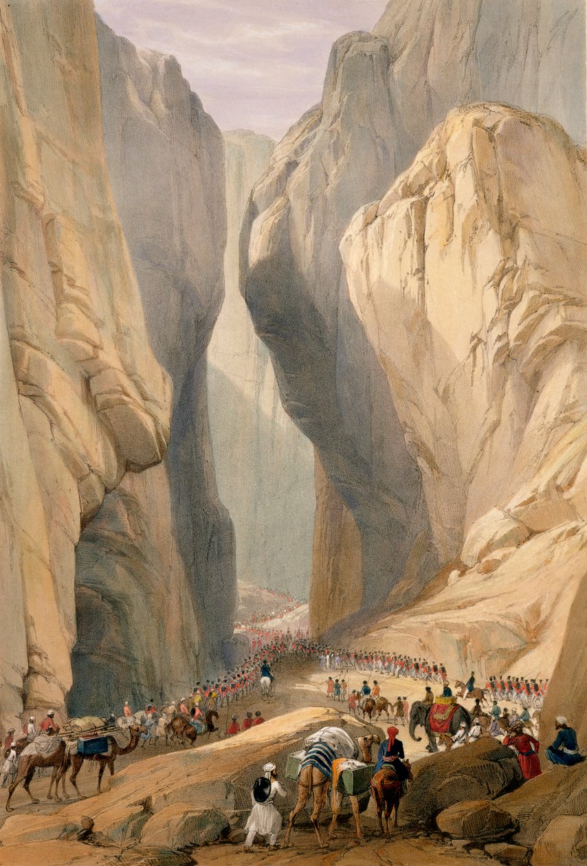 مدخل ممر بولان من دادور ، من "اسكتشات في أفغانستان" ، منقوش من قبل تشارلز هاغي (1810-1888) ولويس هاغي (1806-1885) ، نشره هنري جريفز ، 1842 بواسطة جيمس أتكينسون