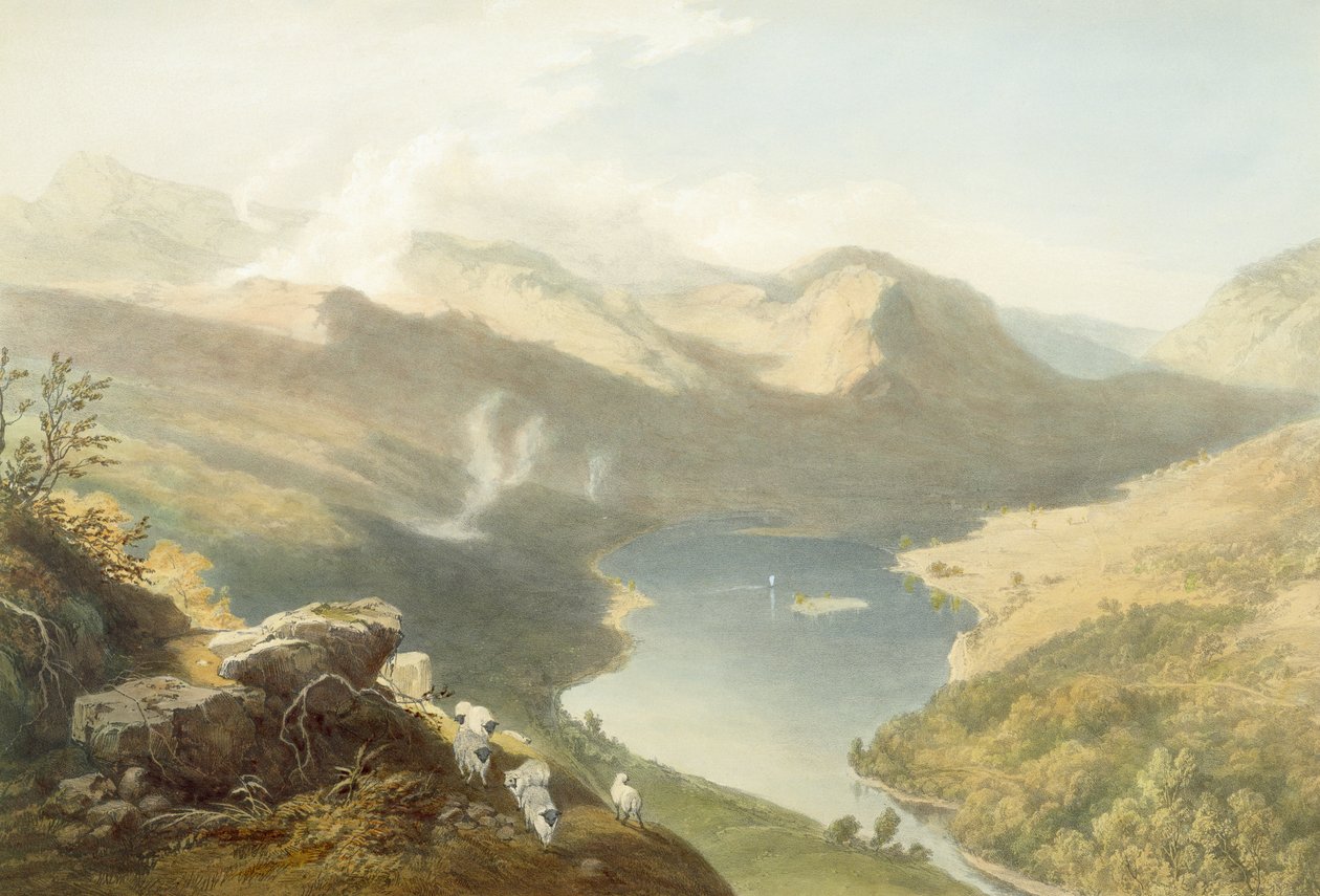 Grasmere من Langdale Fell ، من "The English Lake District" ، 1853 (انظر 90422 لمزيد من التفاصيل) بواسطة جيمس بيكر باين