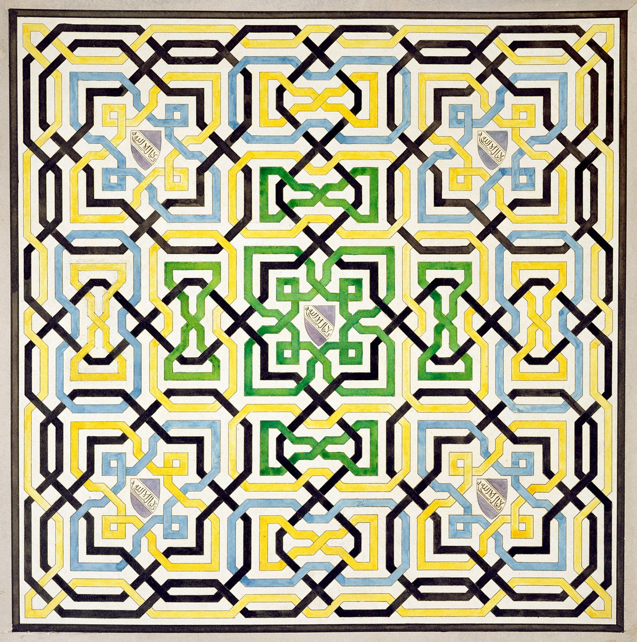 تصميم فسيفساء من قصر الحمراء ، من `` الآثار العربية لإسبانيا &39;&39; ، نشر عام 1815 بواسطة جيمس كافانا ميرفي