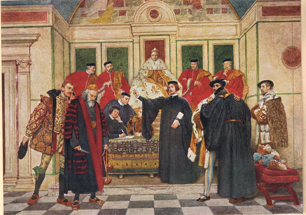 "في أي مأزق ، أقول أنك تقف" ، التوضيح من "تاجر البندقية" ، ج .1910 بواسطة جيمس درومجول لينتون
