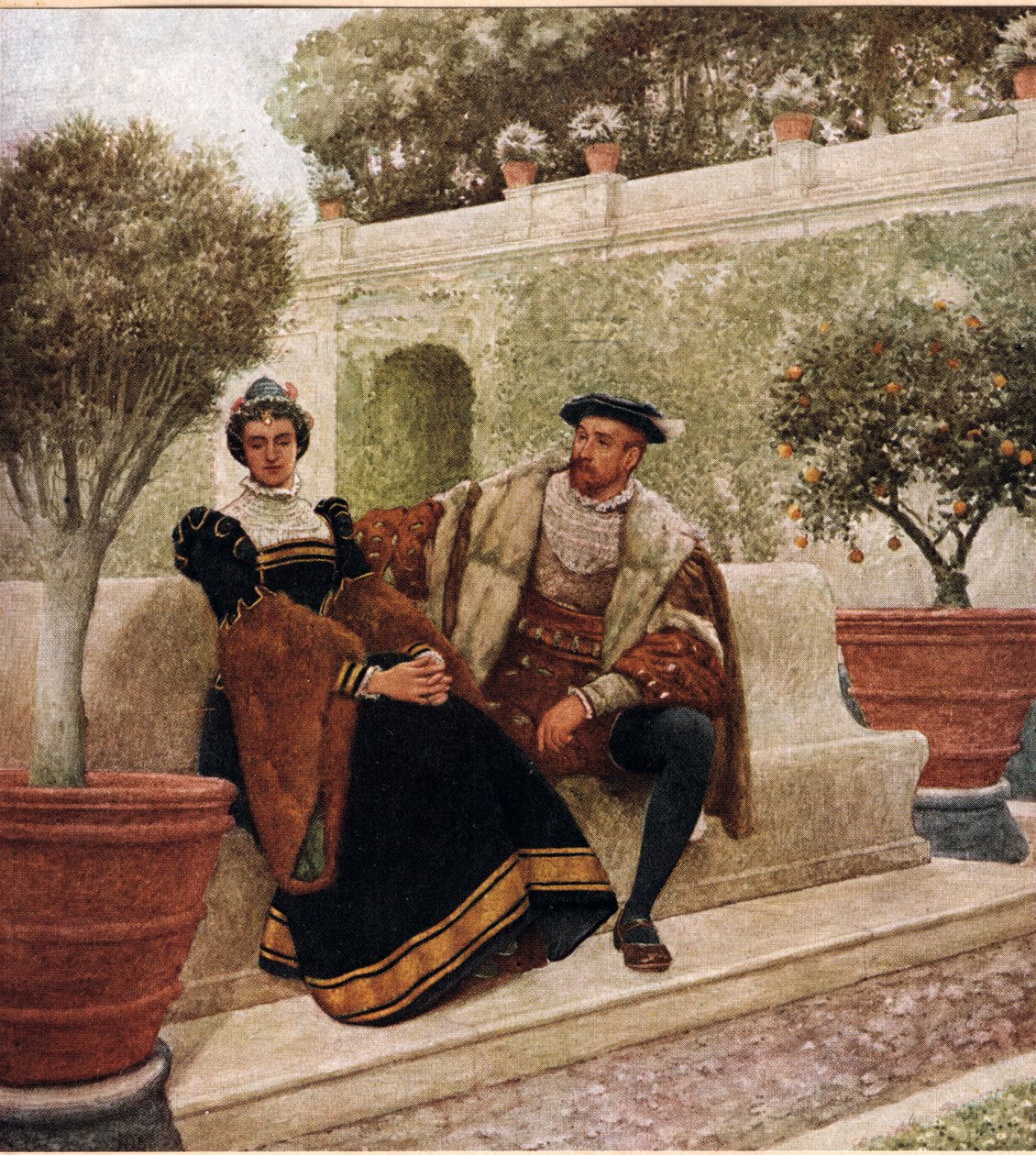 لورينزو وجيسيكا ، رسم توضيحي من "تاجر البندقية" ، ج .1910 بواسطة جيمس درومجول لينتون
