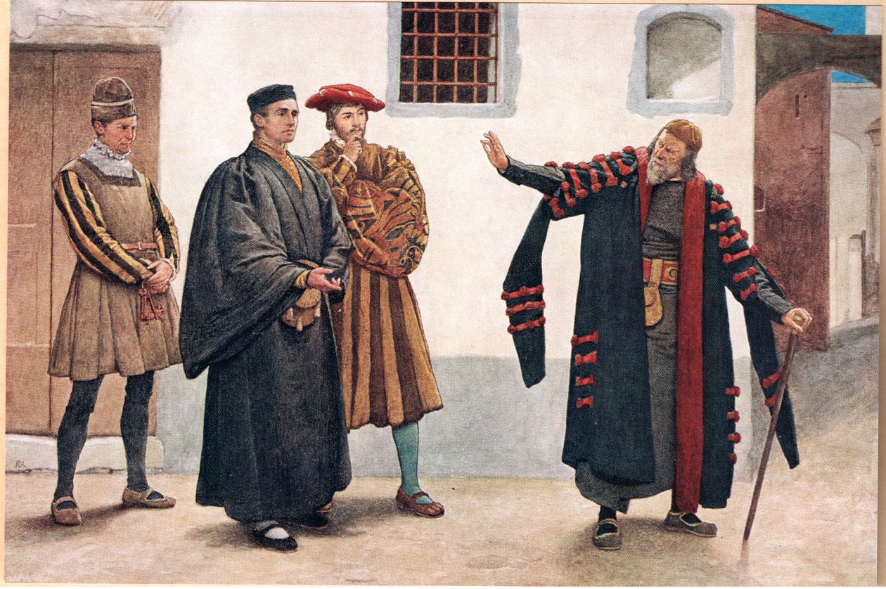"لا تقل لي عن الرحمة ، انظر إليه" ، رسم توضيحي من "تاجر البندقية" ، ج .1910 بواسطة جيمس درومجول لينتون
