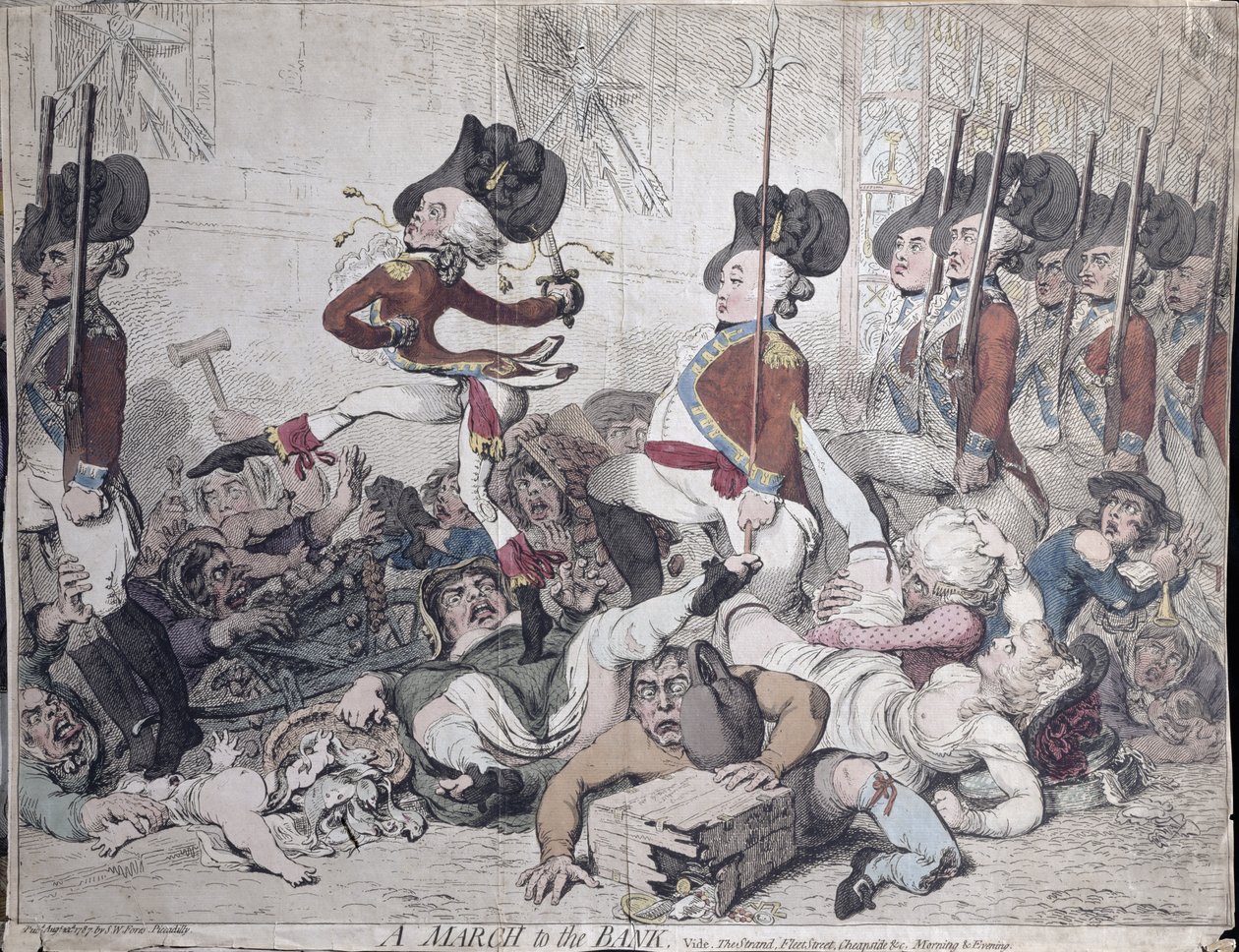 مسيرة للبنك ، نشرتها SW Fores في عام 1787 (النقش اليدوي) بواسطة جيمس جيلراي
