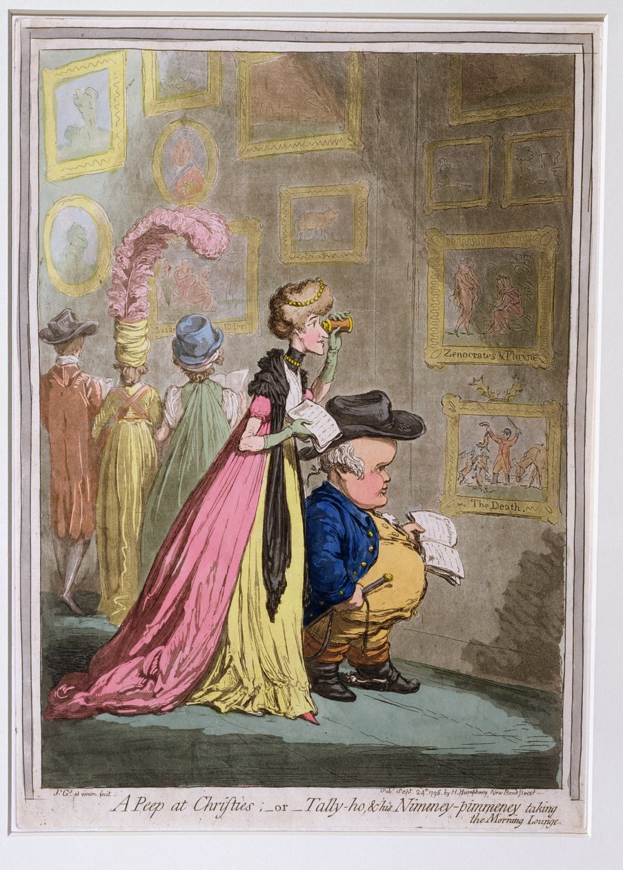 نظرة خاطفة على Christies ، أو Tally-ho ، و Nimeney-pimmeney Take the Morning Lounge ، نشرته Hannah Humphrey في عام 1796 (النقش ، النقش ، aquatint und wc على الورق) بواسطة جيمس جيلراي