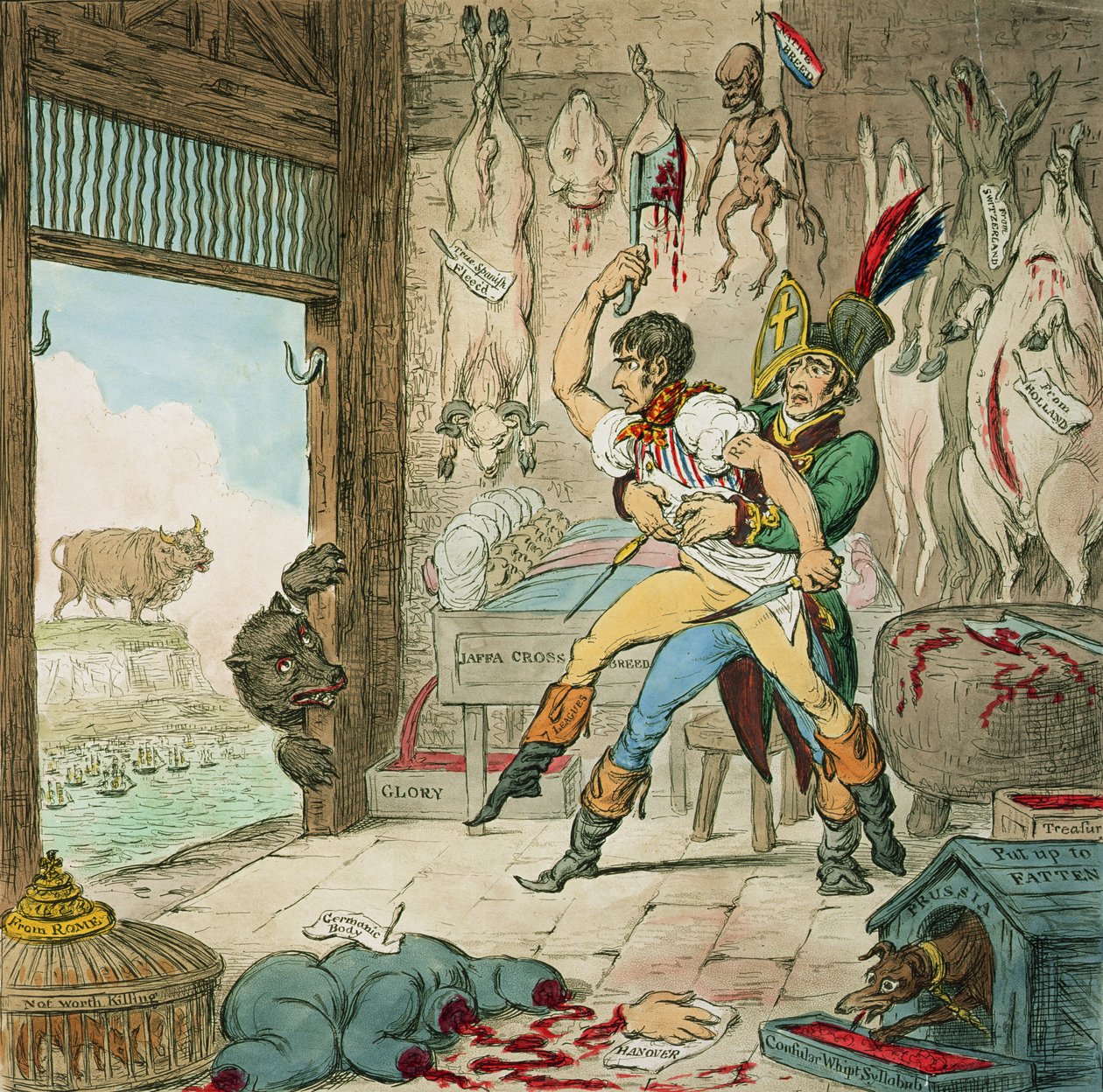 بوني وتالي ، The Corsican Carcase - يوم حساب الجزار ، نشرته هانا همفري ، 1803 (رسم مصاحب 253714) بواسطة جيمس جيلراي