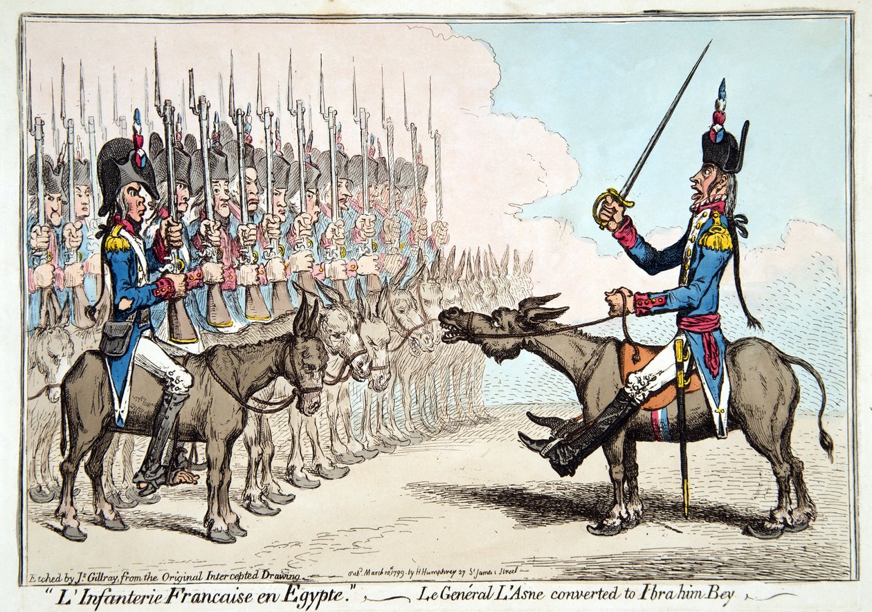 L&39;Infanterie Francaise en Egypte ، أو Le General l&39;Asne تم تحويلها إلى إبراهيم بك ، نشرتها هانا همفري في عام 1799 (النقش اليدوي) بواسطة جيمس جيلراي