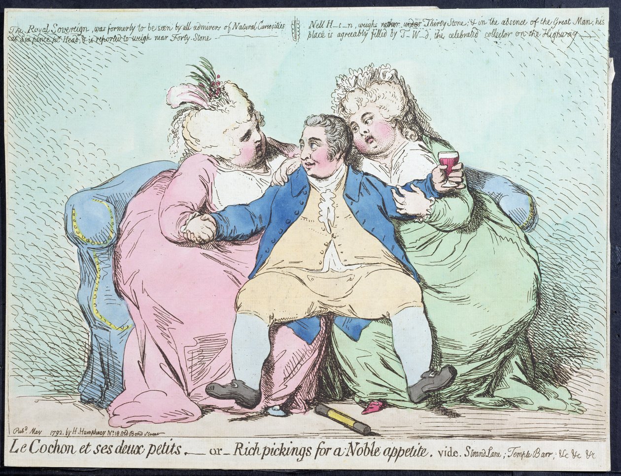 Le Cochon et ses Deux Petits ، أو Rich Pickings for Noble Appetite ، نشرته Hannah Humphrey في 1792 (النقش الملون يدويًا) بواسطة جيمس جيلراي