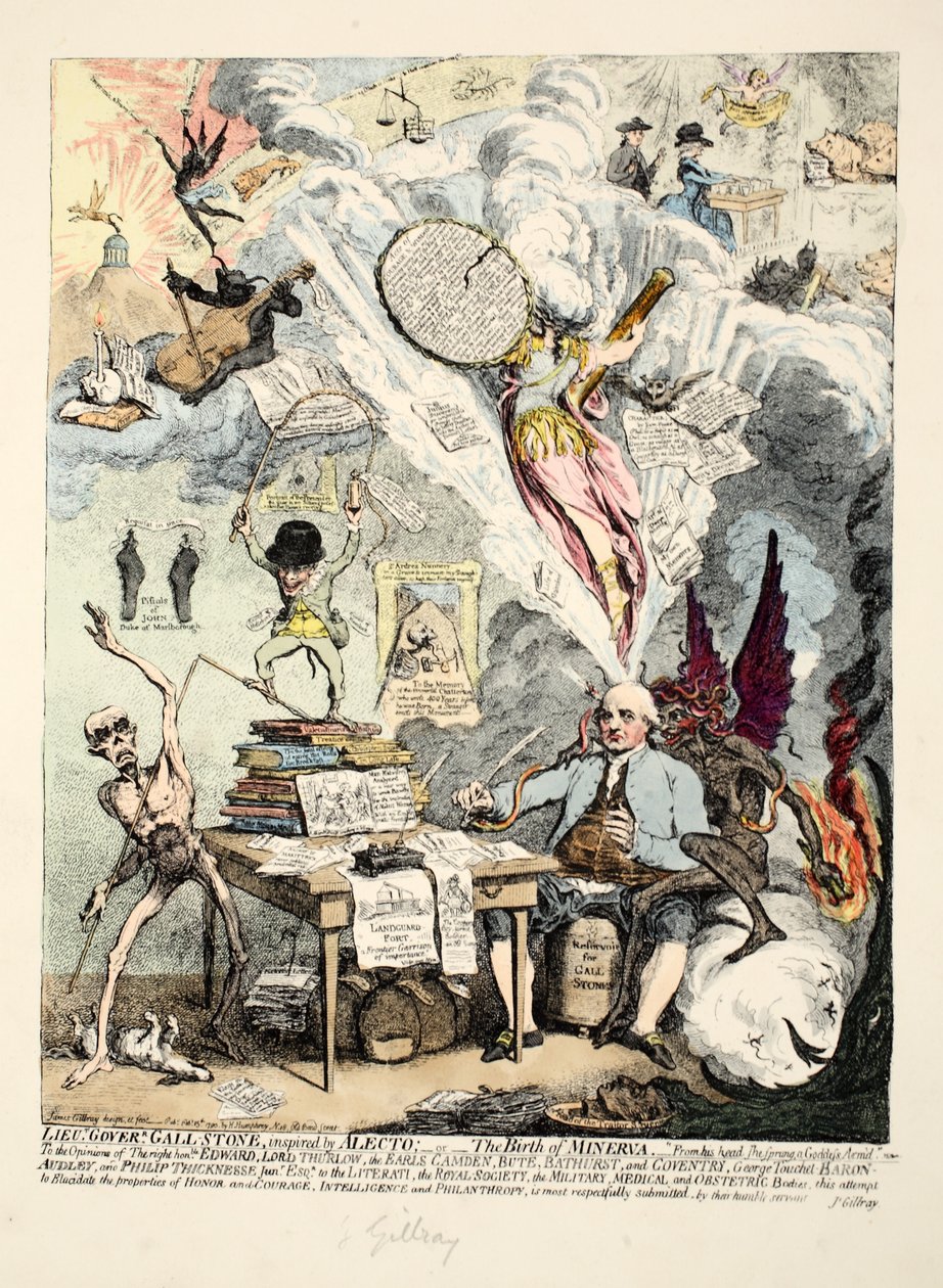 الحاكم غال غال ستون ، مستوحى من Alecto ، أو ولادة مينيرفا ، 1790 (النقش الملون يدويًا) بواسطة جيمس جيلراي