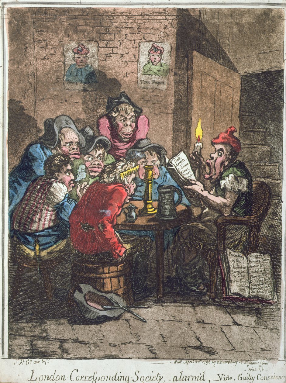 جمعية لندن للمراسلة ، المنبه ، أو الضمير المذنب ، التي نشرتها هانا همفري في عام 1798 (النقش اليدوي والألوان المائية) بواسطة جيمس جيلراي