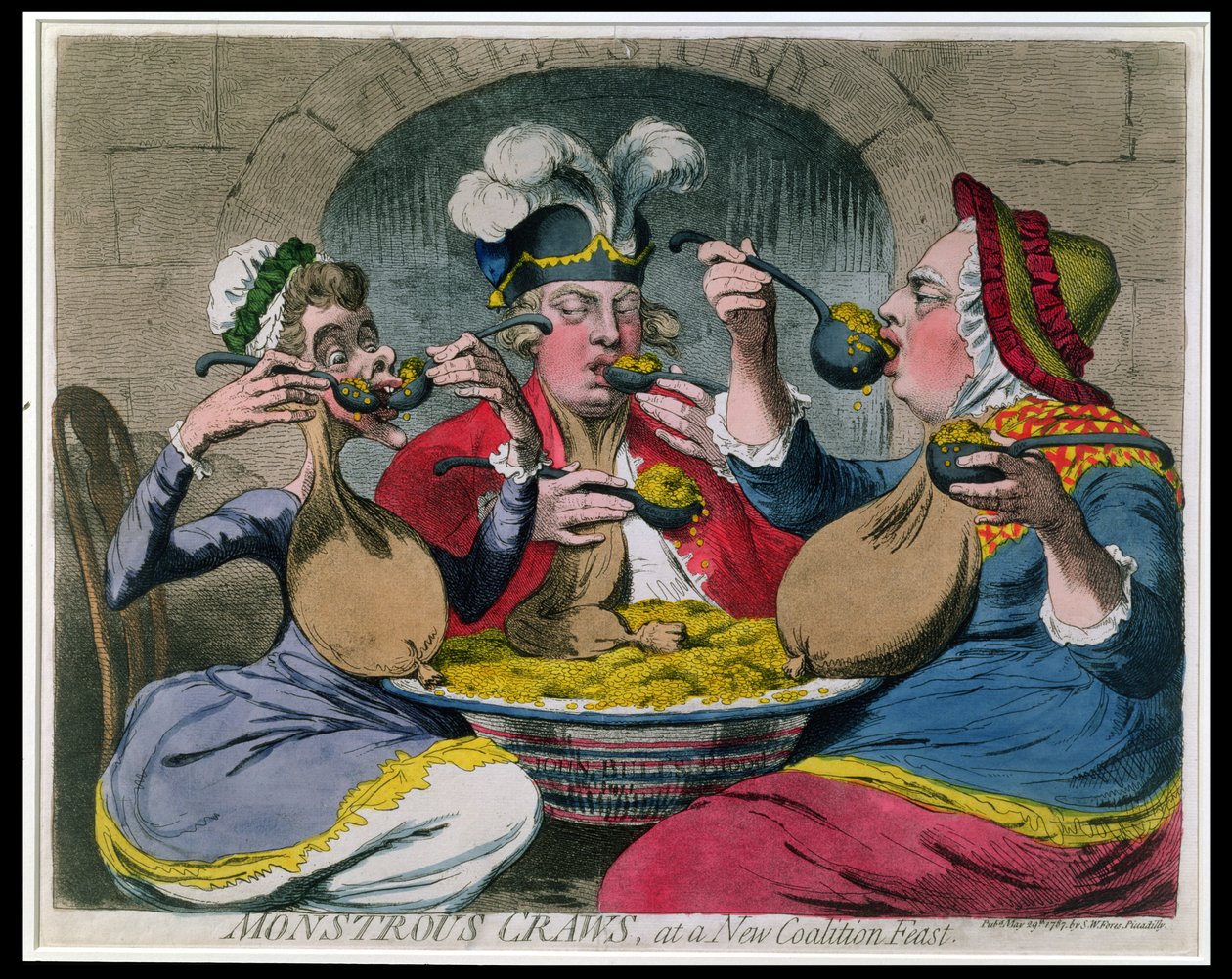 الزحف الوحشي في عيد تحالف جديد ، نشرته SW Fores في عام 1787 (النقش باستخدام aquatint) بواسطة جيمس جيلراي