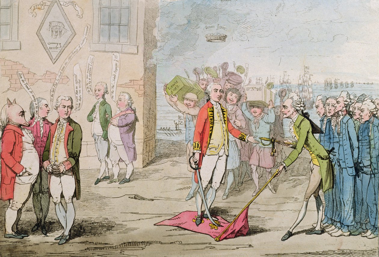 Rodney Triumphant أو Admiral Lee-Shore in the Dumps، 1782 (حفر يدوي اللون) بواسطة جيمس جيلراي
