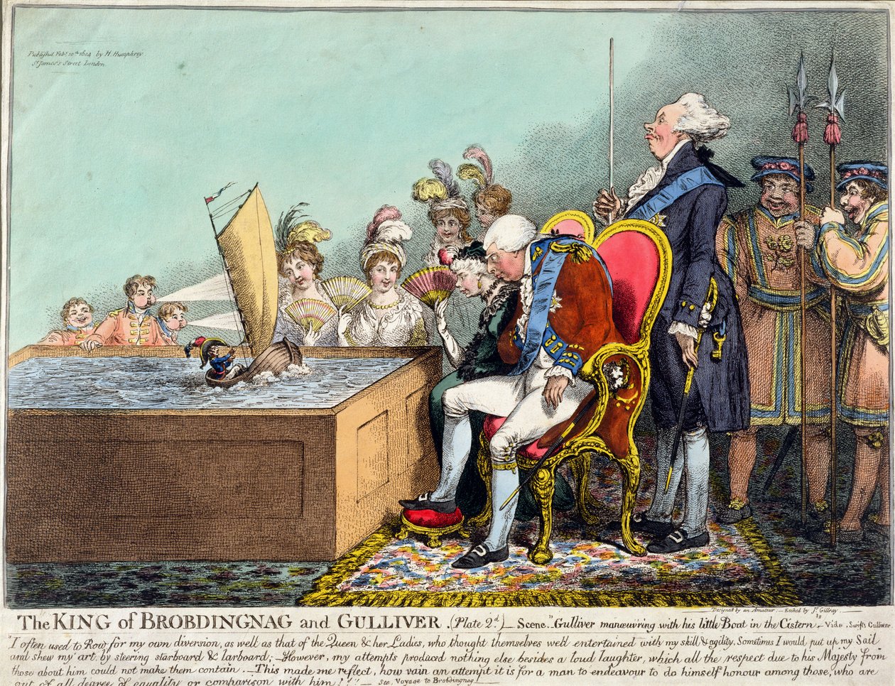 The King of Brobdingnag and Gulliver (اللوحة 2 د) التي نشرتها هانا همفري في عام 1804 (النقش مع النقش ومرحاض على الورق) بواسطة جيمس جيلراي