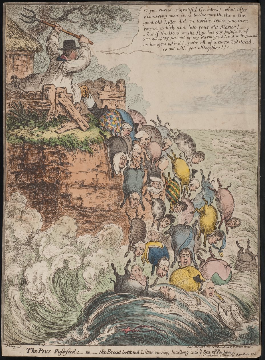 الخنازير المملوكة ، أو القمامة العريضة التي تتدفق بشكل متجه إلى بحر الجحيم ، 1807 بواسطة جيمس جيلراي
