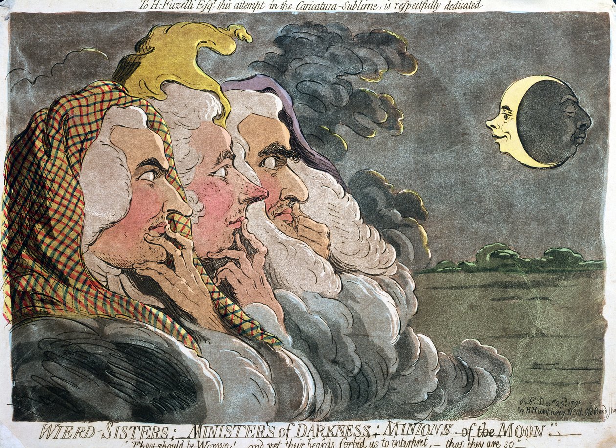 أخوات غريبات وزراء الظلام ؛ Minions of the Moon ، نشرته Hannah Humphrey ، 1791 (النقش باستخدام aquatint) بواسطة جيمس جيلراي