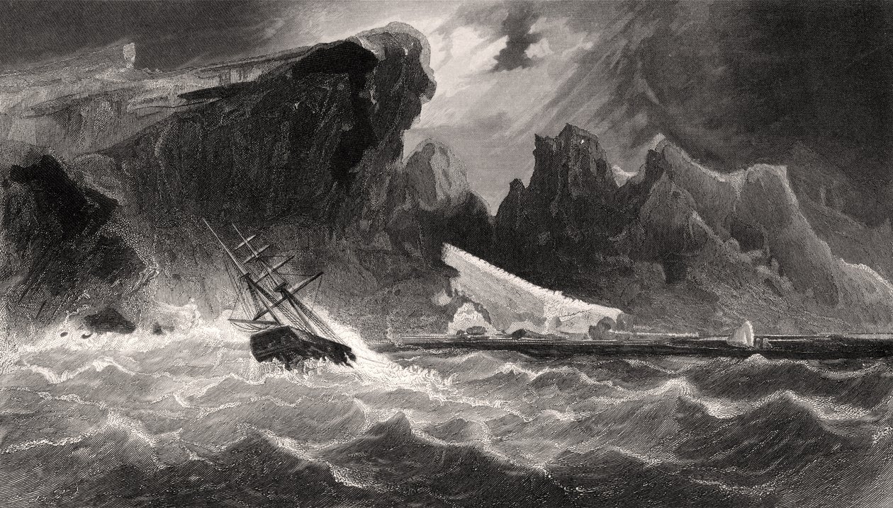 فراق هووسرز قبالة Godsend Ledge ، منقوش بقلم G. Ulman ، من "استكشافات القطب الشمالي في السنوات 1853 ، 54 ، 55" ، المجلد الأول ، من قبل الدكتورة إليشا كينت كين (1820-57) نشر فيلادلفيا ، 1856 بواسطة جيمس هاميلتون