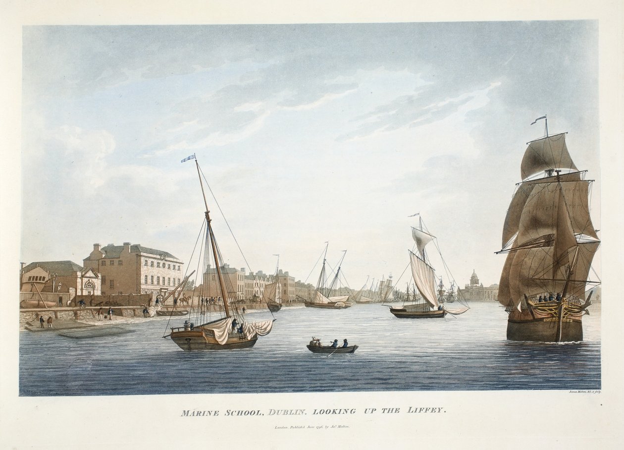 المدرسة البحرية ، دبلن ، البحث عن Liffey ، 1796 (نقش يدوي) بواسطة جيمس مالتون