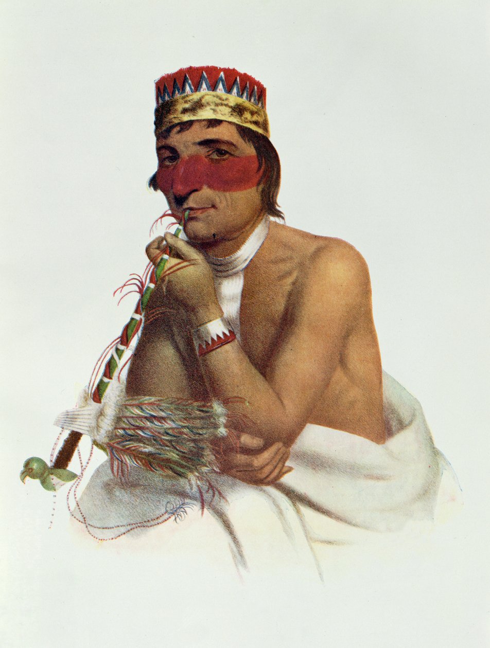 وا-إم-بويش-كا ، رئيس تشيبواي من ساندي ليك ، 1826 ، رسم توضيحي من "القبائل الهندية لأمريكا الشمالية ، المجلد 1" ، بقلم توماس ل. مكيني وجيمس هول ، الحانة. جون جرانت بواسطة جيمس أوتو لويس