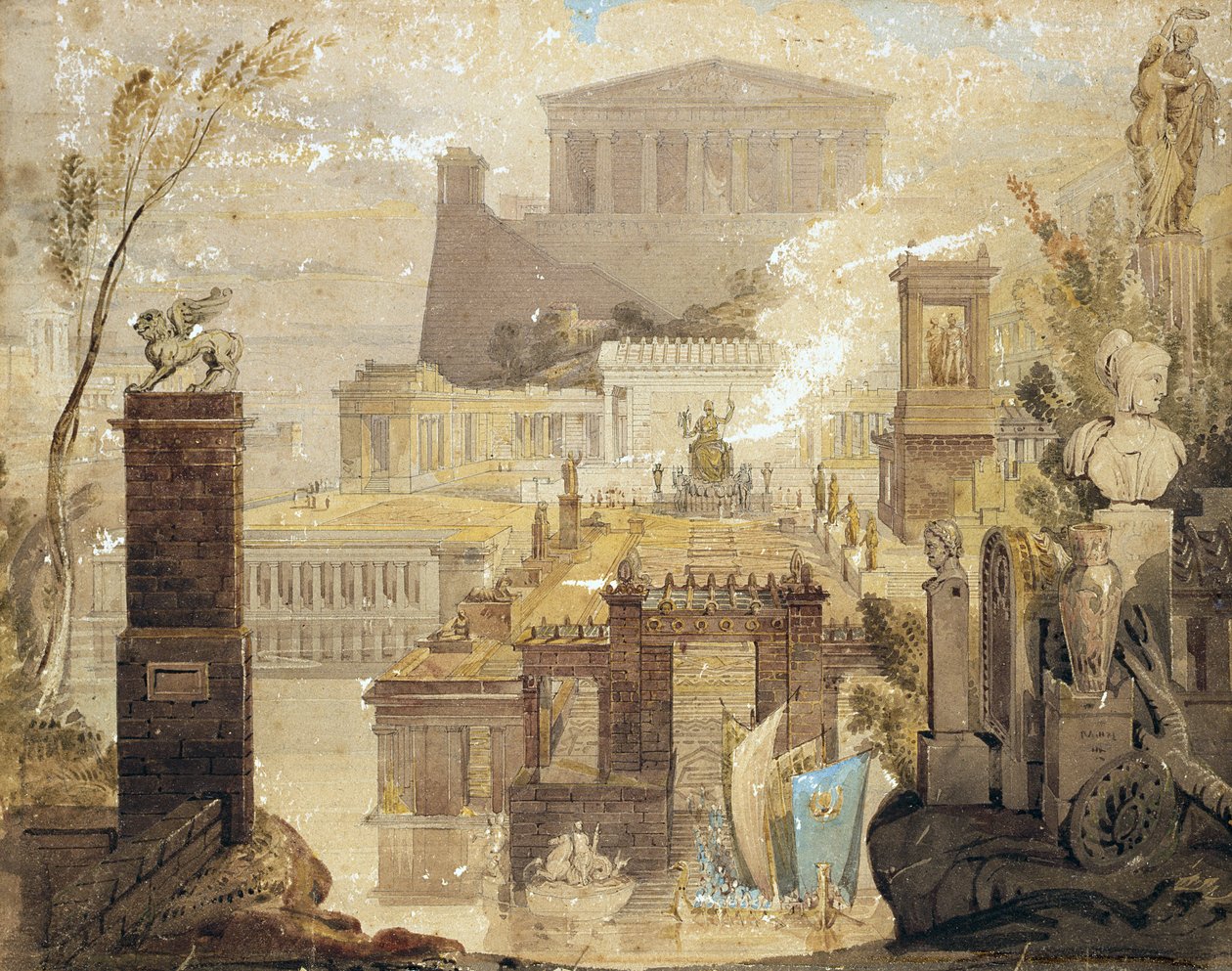استجمام العمارة في أثينا القديمة ، c.1830 (قلم وحبر ومرحاض على ورق) بواسطة جيمس بيناثورن